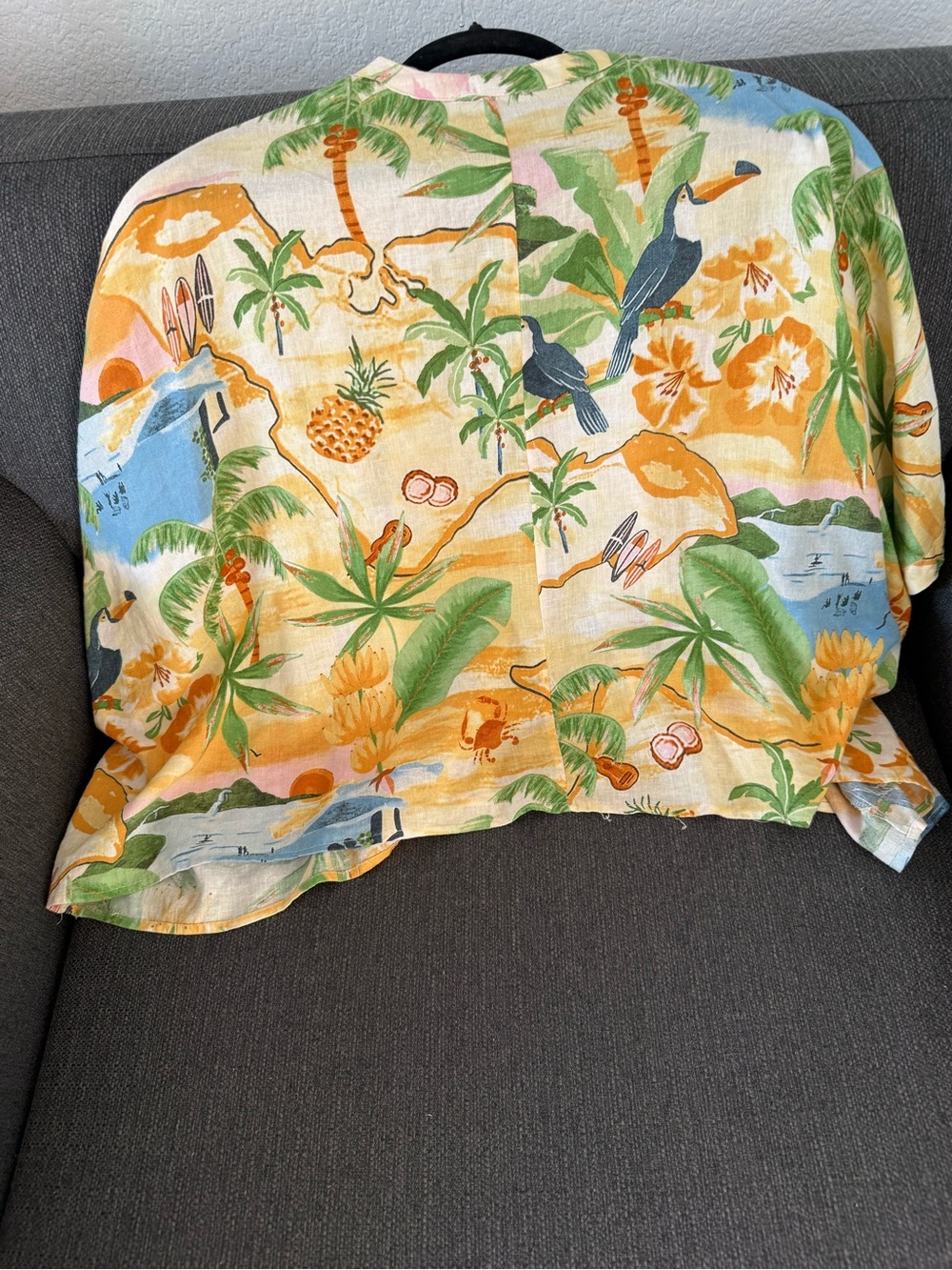 Rachel Zoe Tropical Print Button-Front Top in Yellow, Green, Blue - Picture 3 of 4